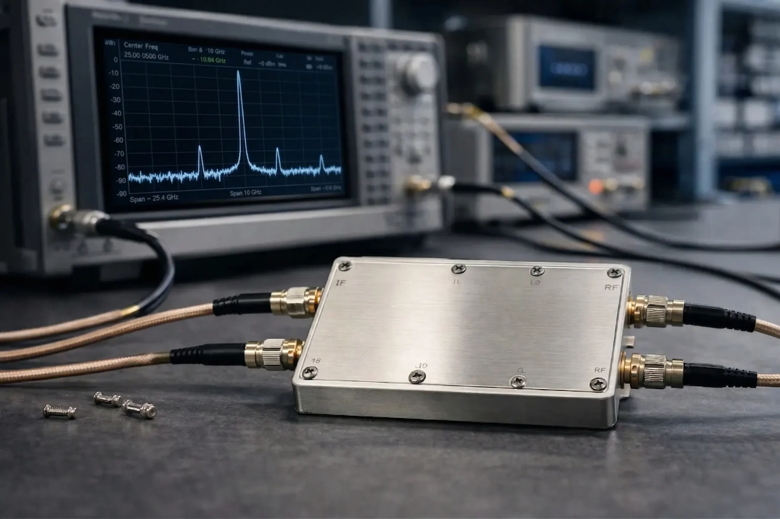 Microwave converter module on a test bench